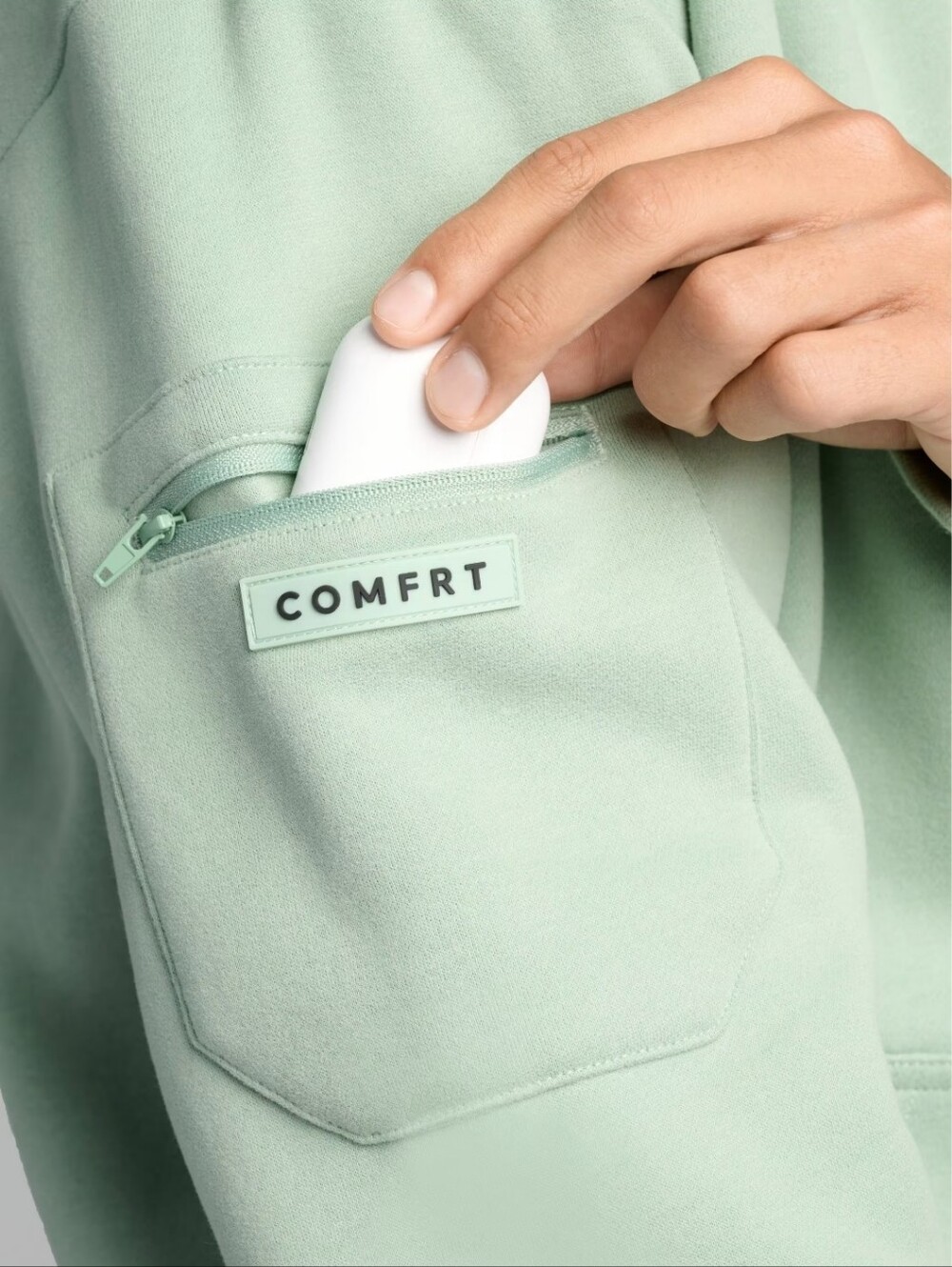 Comfrt Unisex Full‑Zip Airplane Mode Travel Hoodie in Limiyed Edition Aloe Color - Picture 5 of 6